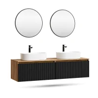 ARISA Double Vanity Unit, 160 cm, in Black Ribbed, with 2...