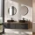 Meuble-lavabo double ARISA 160 cm, noir strié, avec 2 miroirs LED VELUNA 60 cm et 2 vasques en céramique noires à poser de 42 cm