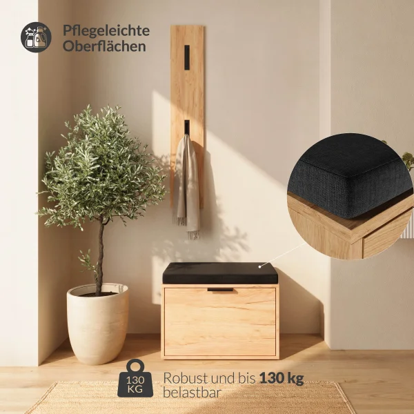 ELYO 60 cm Shoe Bench with Seat in Gold Oak, featuring an OSSA Coat Rack Panel