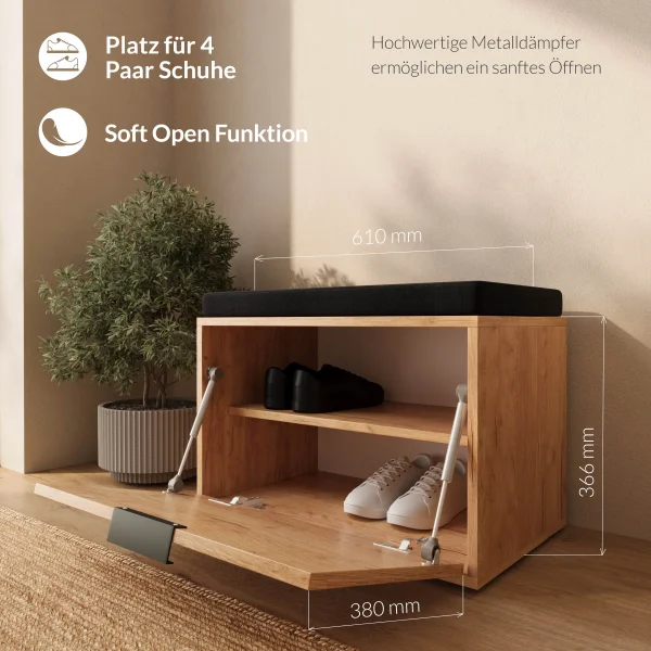 ELYO 60 cm Shoe Bench with Seat in Gold Oak, featuring an OSSA Coat Rack Panel