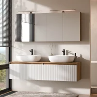 Mobile lavabo doppio ARISA da 160 cm in bianco scanalato...