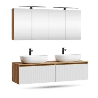 Mobile lavabo doppio ARISA da 160 cm in bianco scanalato...