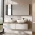 Meuble-lavabo double ARISA 160 cm, blanc strié, avec 2 armoires de toilette à LED ARIA 80 cm et 2 vasques en céramique blanches à poser 60 cm