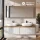 Meuble-lavabo double ARISA 160 cm, blanc strié, avec 2 armoires de toilette à LED ARIA 80 cm et 2 vasques en céramique blanches à poser 60 cm