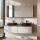 Meuble-lavabo double ARISA 160 cm, blanc strié, avec 2 armoires de toilette à LED ARIA 80 cm et 2 vasques en céramique noires à poser 60 cm
