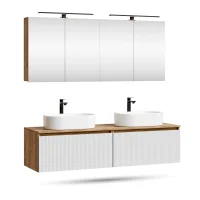 ARISA Double Vanity Unit, 160 cm, in White Ribbed, with 2...
