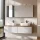 Meuble-lavabo double ARISA 160 cm, blanc strié, avec 2 armoires de toilette à LED ARIA 80 cm et 2 vasques en céramique blanches à poser 55 cm