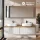 Meuble-lavabo double ARISA 160 cm, blanc strié, avec 2 armoires de toilette à LED ARIA 80 cm et 2 vasques en céramique blanches à poser 55 cm