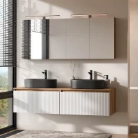 ARISA Double Vanity Unit, 160 cm, in White Ribbed, with 2...