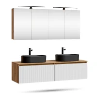 ARISA Double Vanity Unit, 160 cm, in White Ribbed, with 2...