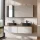 Meuble-lavabo double ARISA 160 cm, blanc strié, avec 2 armoires de toilette à LED ARIA 80 cm et 2 vasques en céramique noires à poser 55 cm