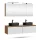 Meuble-lavabo double ARISA 160 cm, blanc strié, avec 2 armoires de toilette à LED ARIA 80 cm et 2 vasques en céramique noires à poser 55 cm