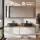 Meuble-lavabo double ARISA 160 cm, blanc strié, avec 2 armoires de toilette à LED ARIA 80 cm et 2 vasques en céramique noires à poser 55 cm