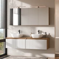 ARISA Double Vanity Unit, 160 cm, in White Ribbed, with 2...