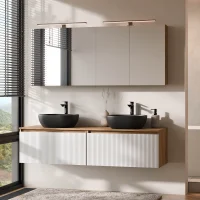 ARISA Double Vanity Unit, 160 cm, in White Ribbed, with 2...