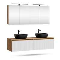 ARISA Double Vanity Unit, 160 cm, in White Ribbed, with 2...