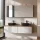 Meuble-lavabo double ARISA 160 cm, blanc strié, avec 2 armoires de toilette à LED ARIA 80 cm et 2 vasques en céramique noires à poser 42 cm