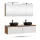 Meuble-lavabo double ARISA 160 cm, blanc strié, avec 2 armoires de toilette à LED ARIA 80 cm et 2 vasques en céramique noires à poser 42 cm