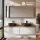 Meuble-lavabo double ARISA 160 cm, blanc strié, avec 2 armoires de toilette à LED ARIA 80 cm et 2 vasques en céramique noires à poser 42 cm