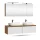 Conjunto de lavabo doble ARISA de 160 cm en color blanco, con 2 armarios con espejo LED ARIA de 80 cm y 2 lavabos sobre encimera de cerámica blanca de 60 cm