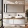 Conjunto de lavabo doble ARISA de 160 cm en color blanco, con 2 armarios con espejo LED ARIA de 80 cm y 2 lavabos sobre encimera de cerámica blanca de 60 cm