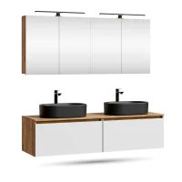 ARISA Doppelwaschtisch 160 cm in Weiß mit 2 LED...