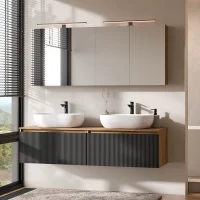 ARISA Double Vanity Unit, 160 cm, in Black Ribbed, with 2...