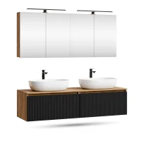 ARISA Double Vanity Unit, 160 cm, in Black Ribbed, with 2...