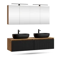 ARISA Double Vanity Unit, 160 cm, in Black Ribbed, with 2...