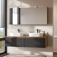 ARISA Double Vanity Unit, 160 cm, in Black Ribbed, with 2...
