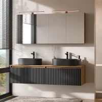 ARISA Double Vanity Unit, 160 cm, in Black Ribbed, with 2...
