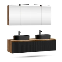 ARISA Double Vanity Unit, 160 cm, in Black Ribbed, with 2...