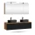 Meuble-lavabo double ARISA 160 cm, noir strié, avec 2 armoires de toilette à LED ARIA 80 cm et 2 vasques en céramique noires à poser 55 cm