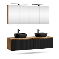 ARISA Double Vanity Unit, 160 cm, in Black Ribbed, with 2...