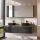 Meuble-lavabo double ARISA 160 cm, noir strié, avec 2 armoires de toilette à LED ARIA 80 cm et 2 vasques en céramique noires à poser de 42 cm