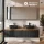 Meuble-lavabo double ARISA 160 cm, noir strié, avec 2 armoires de toilette à LED ARIA 80 cm et 2 vasques en céramique noires à poser de 42 cm