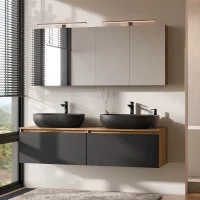 Conjunto de lavabo doble ARISA de 160 cm en negro con 2...