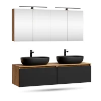 Conjunto de lavabo doble ARISA de 160 cm en negro con 2...