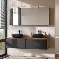 Conjunto de lavabo doble ARISA de 160 cm en negro con 2...