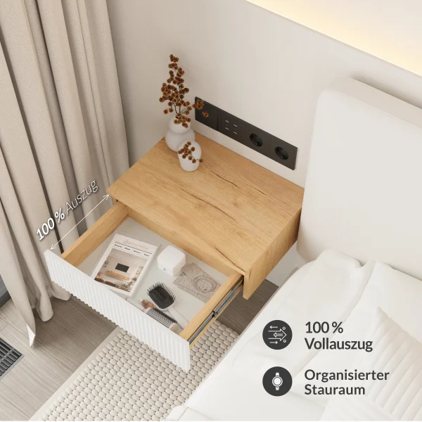 AMYRA: two floating nightstands, each 50 cm, in Gold Oak / White