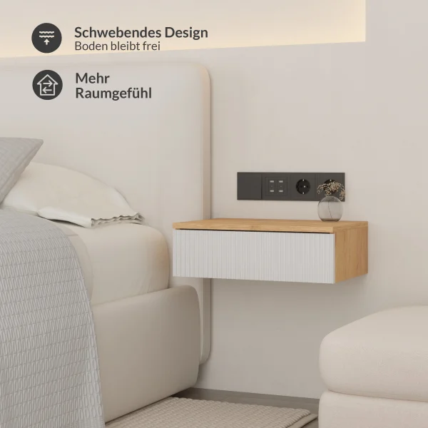 AMYRA: two floating nightstands, each 50 cm, in Gold Oak / White