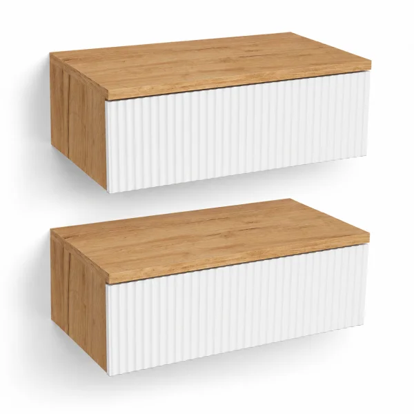 AMYRA: two floating nightstands, each 50 cm, in Gold Oak / White