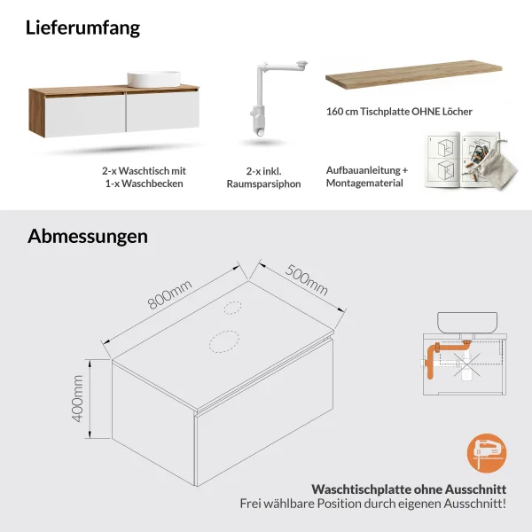 ARISA Double Vanity 160 cm with a 55 cm Ceramic Countertop Sink