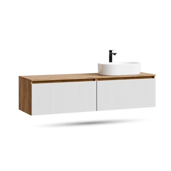 ARISA Double Vanity Unit, 160 cm, in White Ribbed, with a 55 cm white ceramic countertop sink