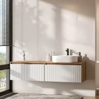 ARISA Double Vanity Unit, 160 cm, in White Ribbed, with a...