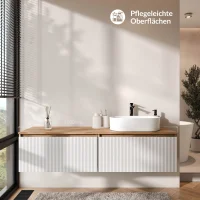 ARISA Double Vanity Unit, 160 cm, in White Ribbed, with a...