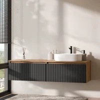 ARISA Double Vanity Unit, 160 cm, in Black Ribbed with a...