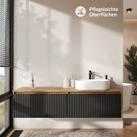 ARISA Double Vanity Unit, 160 cm, in Black Ribbed with a...