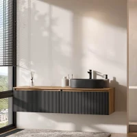 ARISA Double Vanity Unit, 160 cm, in Black Ribbed, with a...