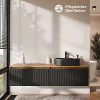 ARISA Double Vanity Unit, 160 cm, in Black Ribbed, with a...
